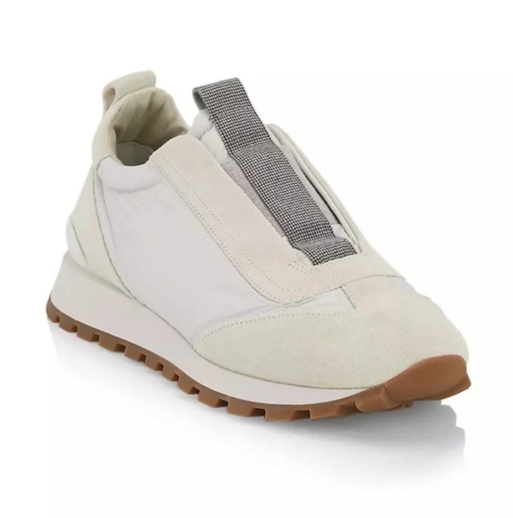 Brunello Cucinelli Monili Laceless Sneakers 7 37 NWOT White Trainer Luxury Slip